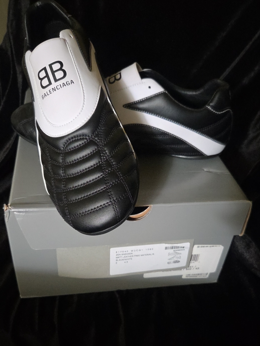 Balenciaga Black and White Quilted Slip-On Sneakers